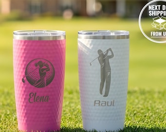 Personalized Golf Tumbler, 20oz Engraved Golf Cup, Golf Tournament Prize, Insulated Dimpled Golf Tumbler, Father's Day Gift, Golfer Gift