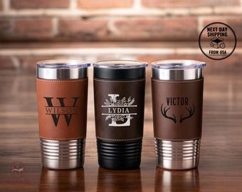 Personalized Leather Tumbler, Personalized 20oz Tumbler, Custom Engraved Travel Cup, Custom Logo Cup, Bulk Corporate Gift, Sports Team Gift