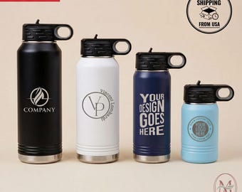 Custom Logo Water Bottle, Personalized Engraved Water Bottle, Employee Appreciation Gift, Promotional Business Gift Bottle, Monogram Tumbler
