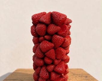 Jarrón de fresas hecho a mano / Jarrón de frutas 3D / Decoración estilo cottagecore / Centro de mesa para la cocina / Detalle floral único