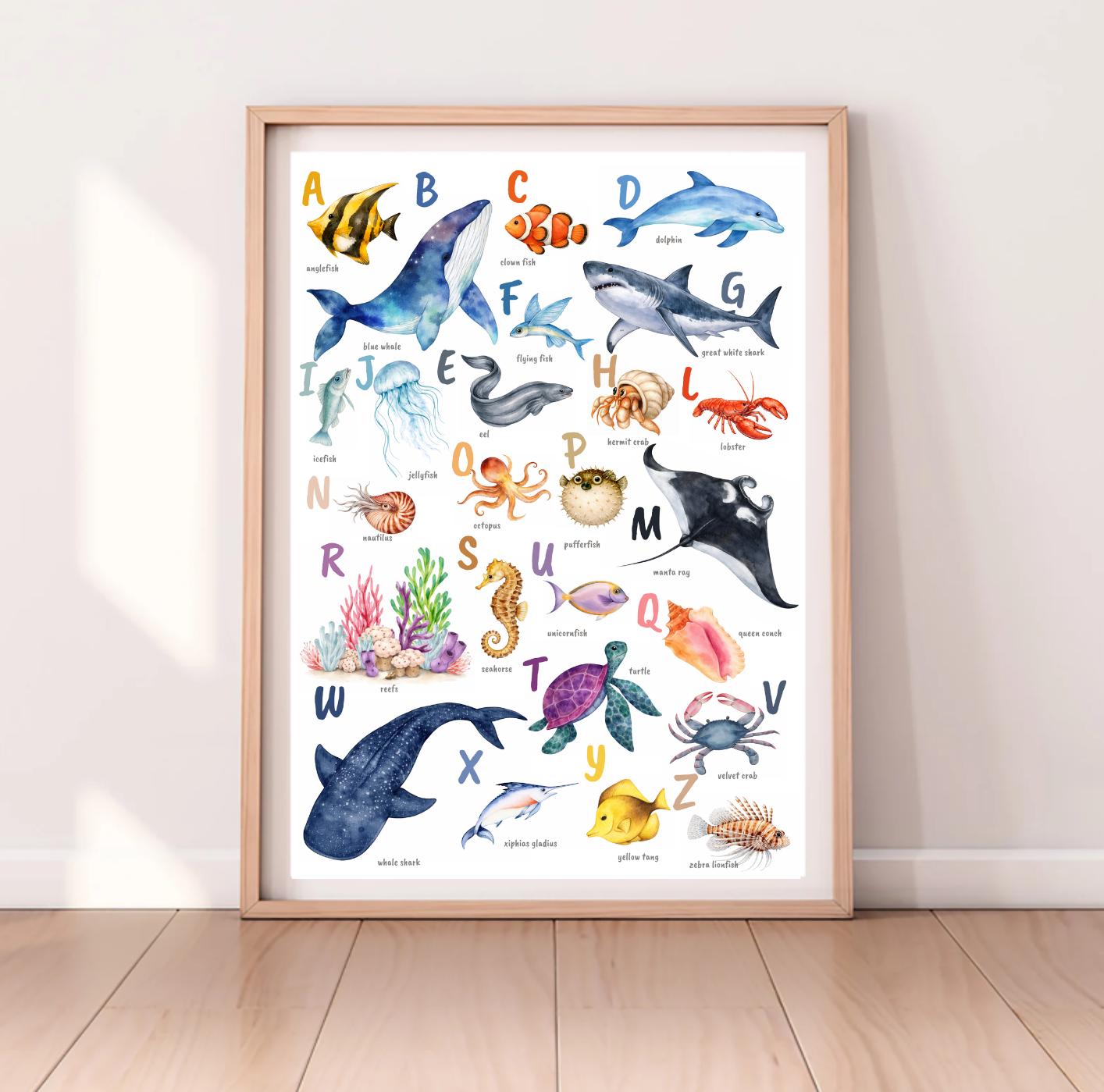 Ocean Alphabet Poster for Kids,| ABC Sea Animals, Educational Nursery ...