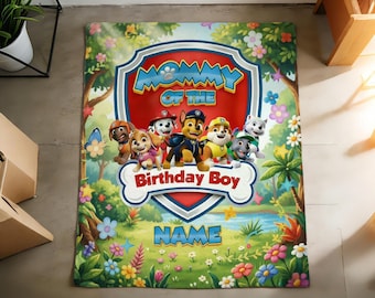 パウ・パトロール 誕生日を迎える男の子のママ向けカスタムネーム入りフリースブランケット