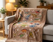 Personalized Dinosaur Alphabet Blanket Throw, Custom Name Kids Birthday Gift
