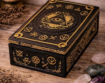 Förvaringslåda med allseende öga, ockult dekor | Illuminati-prydnadsask | Gotisk smyckesask | Mystisk tarotförvaring | Häxig gåva