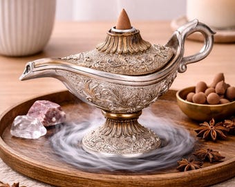 Magisk lampa med bakåtflödesrökelse – Andens rökvattenfallshållare – Arabisk dekor – Rökelse i Aladdin-stil – Unik gåva