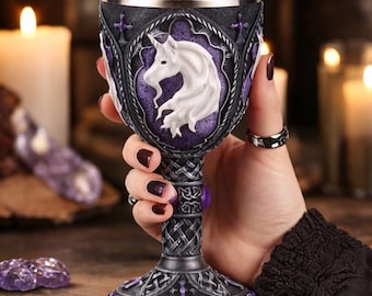 Enhörningsbägare – Gotisk fantasi vinkopp – Medeltida stil dryckeskärl – Lila kristallbägare – Fantasydekoration