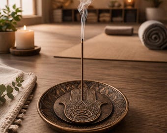 Bronze Hamsa Incense Burner – Hand of Fatima Incense Holder, Spiritual Decor, Protection Symbol, Boho Home Decor, Meditation Gift
