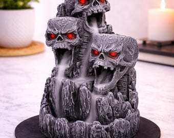 Skull Backflow Incense Burner – Gothic Smoke Waterfall – Horror Decor – Spooky Incense Holder – Halloween Decor – Dark Aesthetic Gift