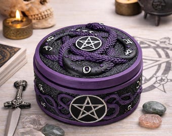 Alkemiormlåda med pentagram | Gotisk förvaringslåda | Häxdekor | Ockult prydnadslåda | Hednisk altarelåda | Kristall- och tarotförvaring