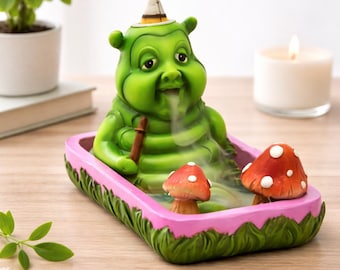 Cute Caterpillar Backflow Incense Burner – Smoke Waterfall Cone Holder – Whimsical Garden Decor – Relaxing Zen Gift – Unique Home Fragrance
