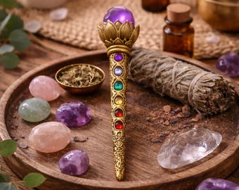 Chakra Healing Wand, Kristallenergistav, Andligt ritualverktyg, Meditationstav, Reiki Healingverktyg, Häxkonstaltardekor