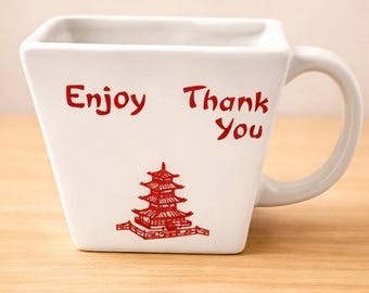 Chinese Takeout Box Mug – Square Coffee Mug – Novelty Takeout Cup – Asian Food Style Mug – Unique Tea Cup Gift