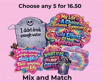 Pegatinas de vinilo con humor sobre enfermedades crónicas (paquete de 5)