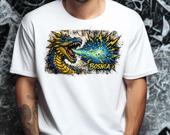 Bosnia Dragon Pop Art Shirt, Bosnian Heritage Streetwear, Sarajevo Souvenir, Bosnia T-Shirt Gift