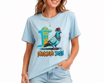 Sarajevo Boss Pigeon T-Shirt, Baščaršija Sebilj Graphic Tee, Bosnian Streetwear