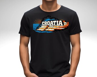 Croatia Coast Pop Art T-Shirt, Adriatic Sea Streetwear Graphic Tee