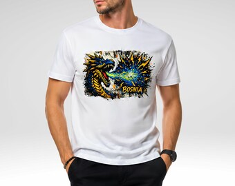 Bosnia Dragon Pop Art Shirt, Bosnian Heritage Streetwear, Sarajevo Souvenir, Bosnia T-Shirt Gift
