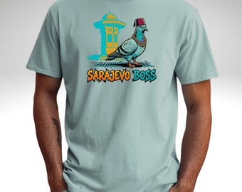 Sarajevo Boss Pigeon T-Shirt, Baščaršija Sebilj Graphic Tee, Bosnian Streetwear