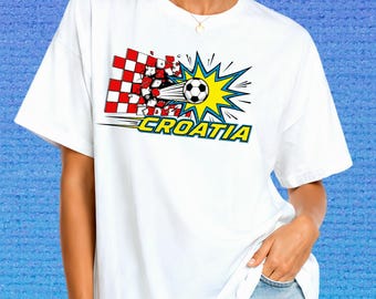 Croatia Soccer Pop Art T-Shirt, Croatian Flag Football Tee, World Cup Pride Shirt