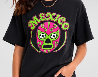 Camiseta con estampado de máscara de lucha libre mexicana, camiseta de fútbol estilo streetwear.