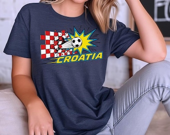 Croatia Soccer Pop Art T-Shirt, Hrvatska Checkered Ball Tee
