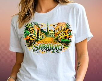 Sarajevo Graffiti Street Art Shirt, Bosnia Travel Tee, Baščaršija Souvenir T-Shirt