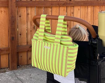 Lime Green & Brown Stripe Stroller Bag