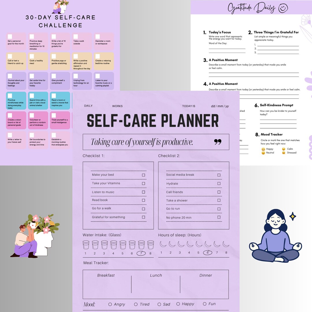 Self Care Planner Printable Bundle 30 Day Challenge Gratitude Journal ...