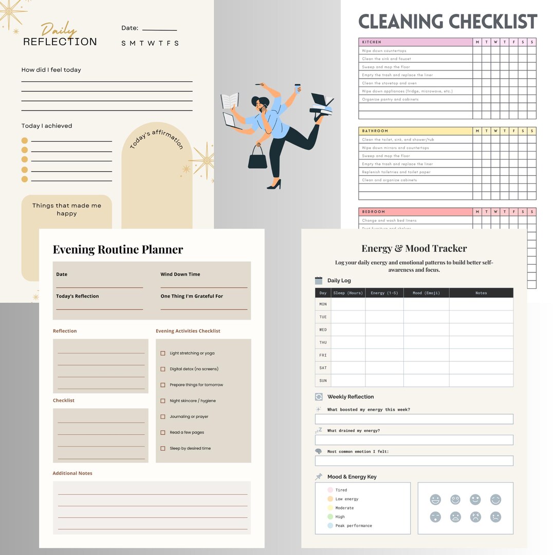 Self Care & Productivity Planner Printable | Daily Reflection Journal ...