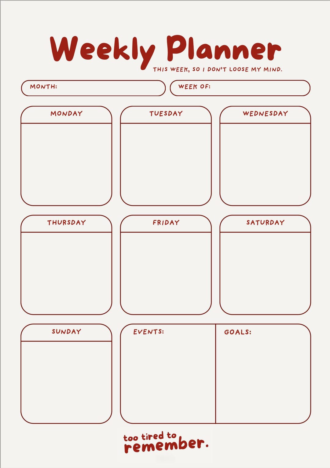 Weekly Brain Dump Printable | Overwhelmed Mum Planner Page | Mental ...