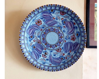 Charlotte Rhead for Crown Ducal Blue tulips, Kashmir charger, 13"