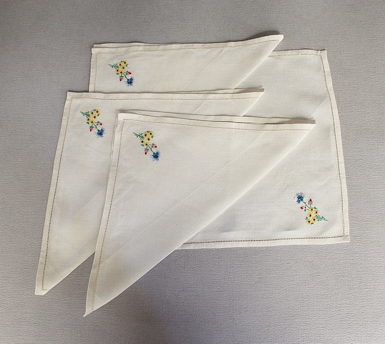 Set of four hand embroidered linen handkerchiefs image 8