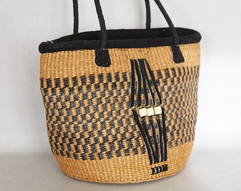 African woven straw tote bag, medium size