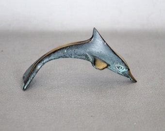 Little brass verdigris dolphin, hand made