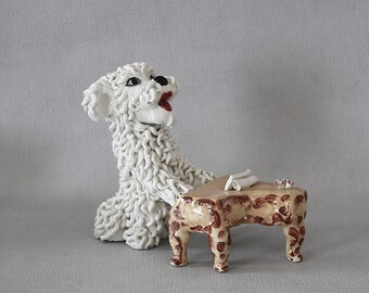 Mid century Italian pottery spaghetti dog playing the piano