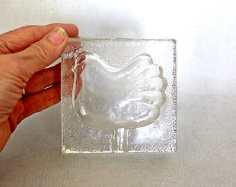 Scandinavian clear slab glass ashtray, chicken