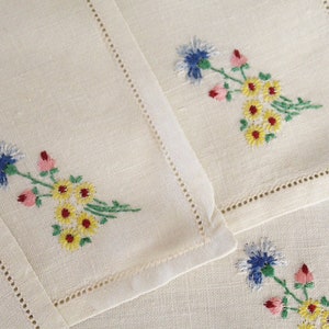 Set of four hand embroidered linen handkerchiefs image 3