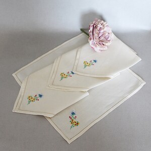 Set of four hand embroidered linen handkerchiefs image 2