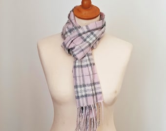 Classic pink gray plaid cashmere scarf, Edinburgh cashmere