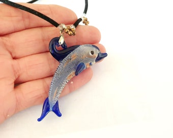 Murano blue glass dolphin necklace