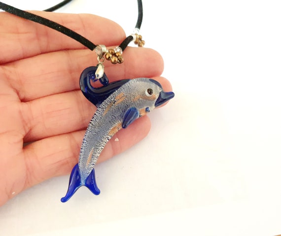 Murano blue glass dolphin necklace - image 1