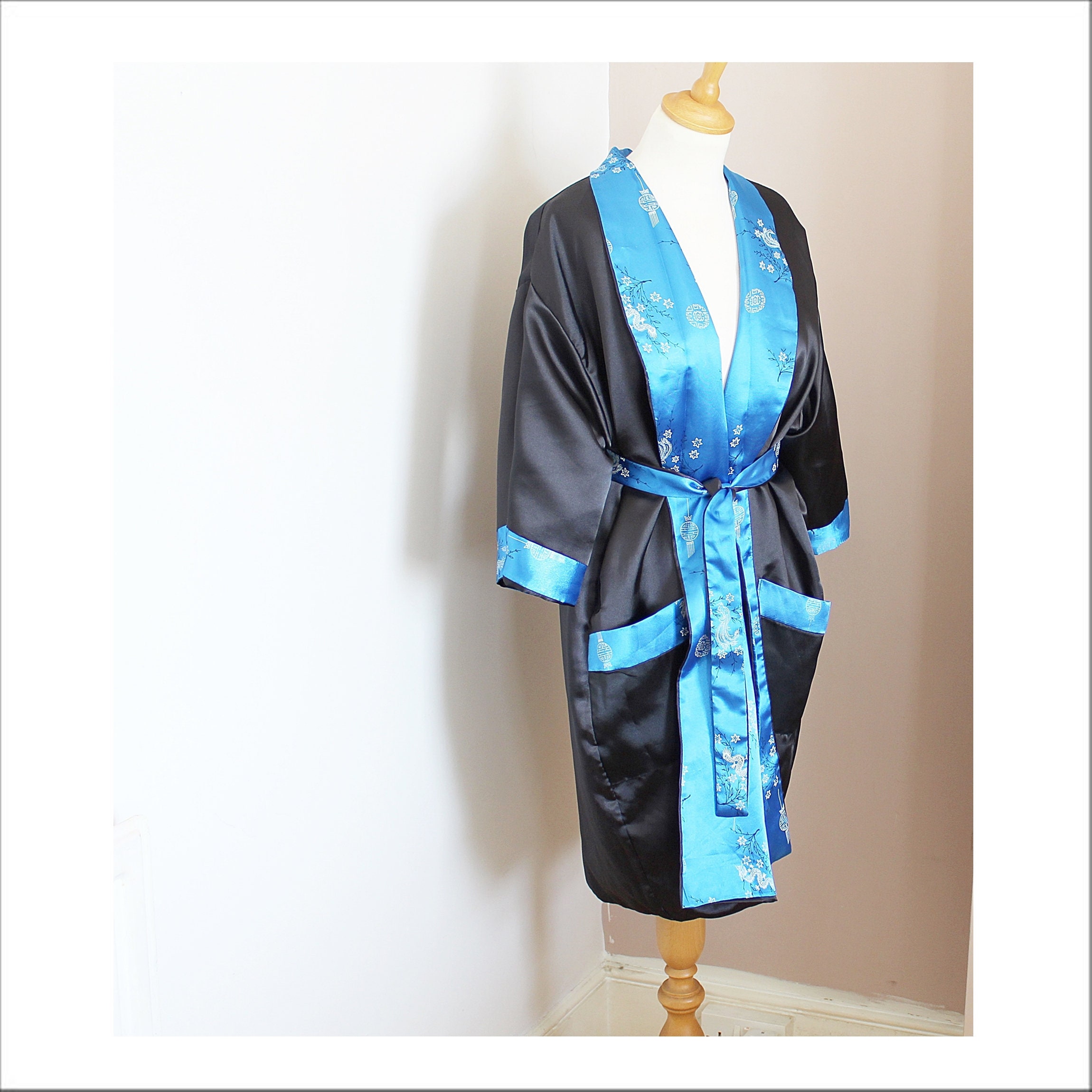 Chinese reversible kimono dressing gown robe. Chines blue Etsy