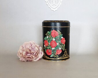 Vintage red rose tin, container