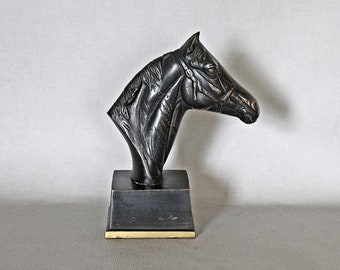 Cast brass horses head, dark patina