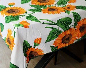 Vintage Sunflower print tablecloth, cotton