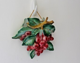 Vintage Italian pottery wall pocket/vase. Girardi, Italy. Cherries wall pocket