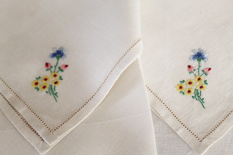 Set of four hand embroidered linen handkerchiefs image 5