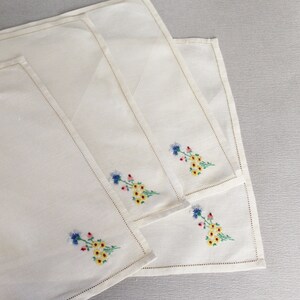 Set of four hand embroidered linen handkerchiefs image 4