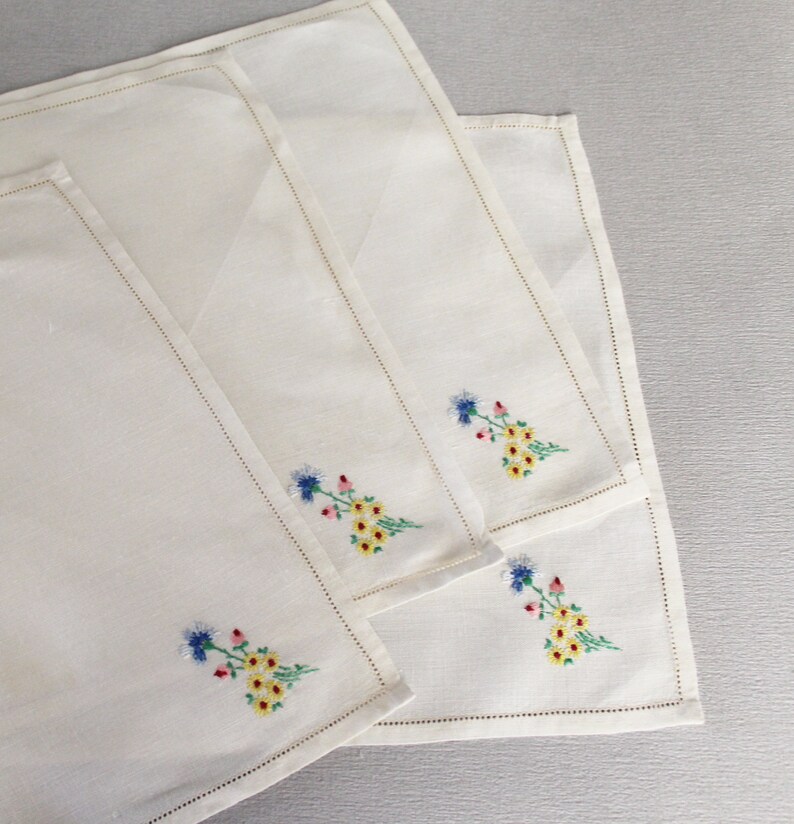 Set of four hand embroidered linen handkerchiefs image 4