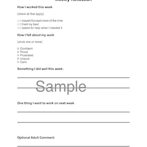 Weekly Homework Reflection for Kids I Upper Elementary Printable I Student Self - Assessment PDF